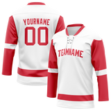 Custom White & Red Colors Design Sports Hockey Jersey