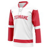 Custom White & Red Colors Design Sports Hockey Jersey HK01DRW020209