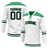 Custom White & Green Colors Design Sports Hockey Jersey