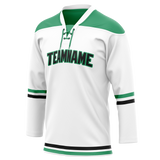 Custom White & Green Colors Design Sports Hockey Jersey HK01DS020214