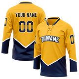 Custom Gold & Navy Blue Colors Design Sports Hockey Jersey