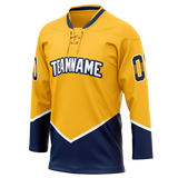 Custom Gold & Navy Blue Colors Design Sports Hockey Jersey HK01NP011318