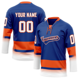 Custom Royal Blue & Orange Colors Design Sports Hockey Jersey