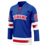 Custom Royal Blue & Red Colors Design Sports Hockey Jersey HK01NYR011909