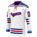 Custom White & Royal Blue Colors Design Sports Hockey Jersey HK01NYR020219