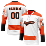 Custom White & Orange Colors Design Sports Hockey Jersey