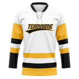 Custom White & Yellow Colors Design Sports Hockey Jersey HK01PP030212