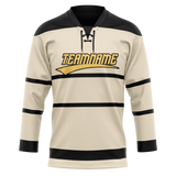 Custom Cream & Black Colors Design Sports Hockey Jersey HK01PP060501