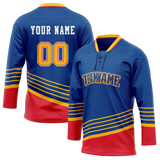 Custom Royal Blue & Red Colors Design Sports Hockey Jersey