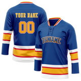 Custom Royal Blue & Light Orange Colors Design Sports Hockey Jersey