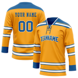 Custom Light Orange & Royal Blue Colors Design Sports Hockey Jersey