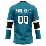 Custom Dark Aqua & Black Colors Design Sports Hockey Jersey HK01SJS011601