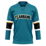 Custom Dark Aqua & Black Colors Design Sports Hockey Jersey HK01SJS011601