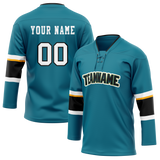 Custom Dark Aqua & Black Colors Design Sports Hockey Jersey HK01SJS011601