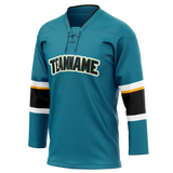 Custom Dark Aqua & Black Colors Design Sports Hockey Jersey HK01SJS011601