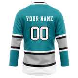 Custom Teal & Silver Colors Design Sports Hockey Jersey HK01SJS021704