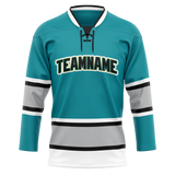 Custom Teal & Silver Colors Design Sports Hockey Jersey HK01SJS021704