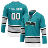 Custom Teal & Silver Colors Design Sports Hockey Jersey