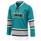 Custom Teal & Silver Colors Design Sports Hockey Jersey HK01SJS021704