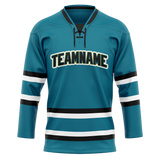 Custom Dark Aqua & Black Colors Design Sports Hockey Jersey HK01SJS031601