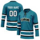 Custom Dark Aqua & Black Colors Design Sports Hockey Jersey HK01SJS031601