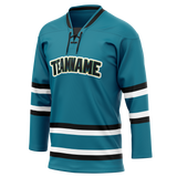 Custom Dark Aqua & Black Colors Design Sports Hockey Jersey HK01SJS031601