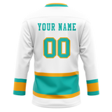 Custom White & Teal Colors Design Sports Hockey Jersey HK01SJS040217