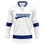 Custom White & Royal Blue Colors Design Sports Hockey Jersey HK01TBL020219