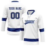 Custom White & Royal Blue Colors Design Sports Hockey Jersey