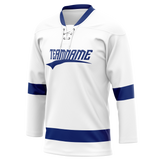 Custom White & Royal Blue Colors Design Sports Hockey Jersey HK01TBL020219