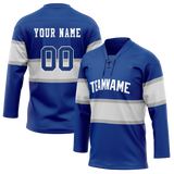 Custom Royal Blue & Silver Colors Design Sports Hockey Jersey HK01TML061904