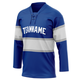 Custom Royal Blue & Silver Colors Design Sports Hockey Jersey HK01TML061904