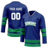 Custom Royal Blue & Cream Colors Design Sports Hockey Jersey