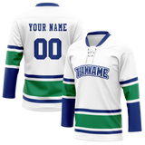 Custom White & Royal Blue Colors Design Sports Hockey Jersey