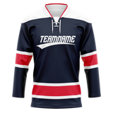 Custom Navy Blue & Red Colors Design Sports Hockey Jersey HK01WC021809