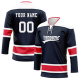 Custom Navy Blue & Red Colors Design Sports Hockey Jersey