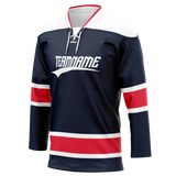 Custom Navy Blue & Red Colors Design Sports Hockey Jersey HK01WC021809