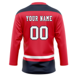 Custom Red & Navy Blue Colors Design Sports Hockey Jersey HK01WC050918