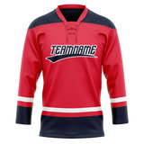 Custom Red & Navy Blue Colors Design Sports Hockey Jersey HK01WC050918