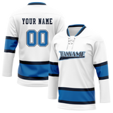 Custom White & Blue Colors Design Sports Hockey Jersey HK01WJ020220