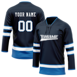 Custom Navy Blue & Blue Colors Design Sports Hockey Jersey