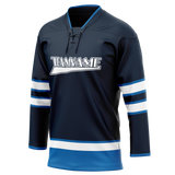 Custom Navy Blue & Blue Colors Design Sports Hockey Jersey HK01WJ031820