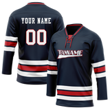 Custom Navy Blue & Red Colors Design Sports Hockey Jersey