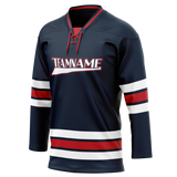 Custom Navy Blue & Red Colors Design Sports Hockey Jersey HK01WJ041809