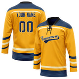 Custom Unisex Gold & Navy Pattern Hockey Jersey