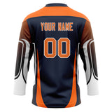 Custom Unisex Navy & Orange Pattern Hockey Jersey