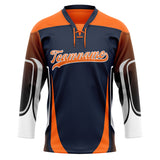 Custom Unisex Navy & Orange Pattern Hockey Jersey