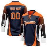 Custom Unisex Navy & Orange Pattern Hockey Jersey