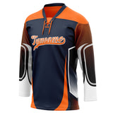 Custom Unisex Navy & Orange Pattern Hockey Jersey