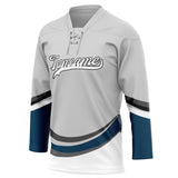 Custom Unisex Gray & Navy Pattern Hockey Jersey